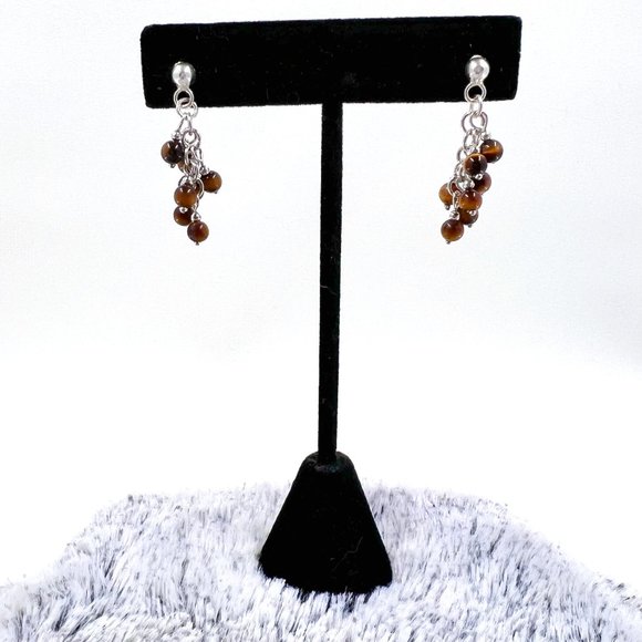 NWOT - Silver Tone Cats Eye Cluster Post Earrings - Picture 1 of 5